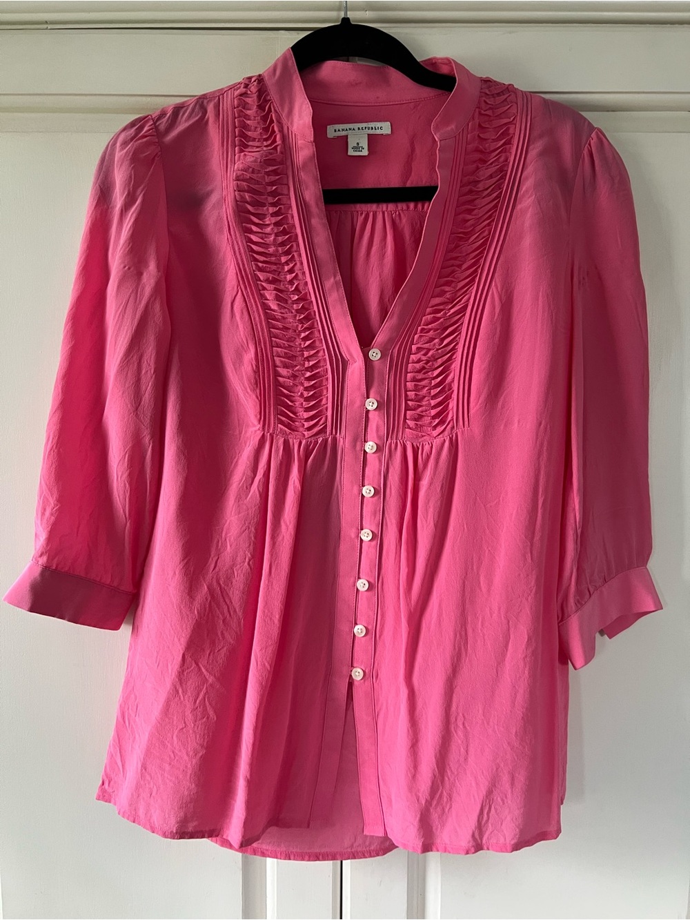 Banana Republic Hot Pink Pintuck Button-Down Blouse, Size S